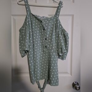 SHEIN Green Polka Dot Off-Shoulder Blouse
